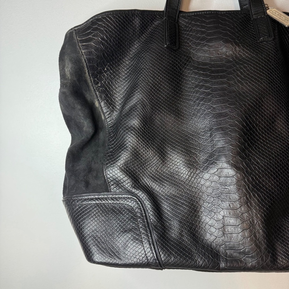 Coach Black Python Embossed Leather And Suede Ove… - image 4